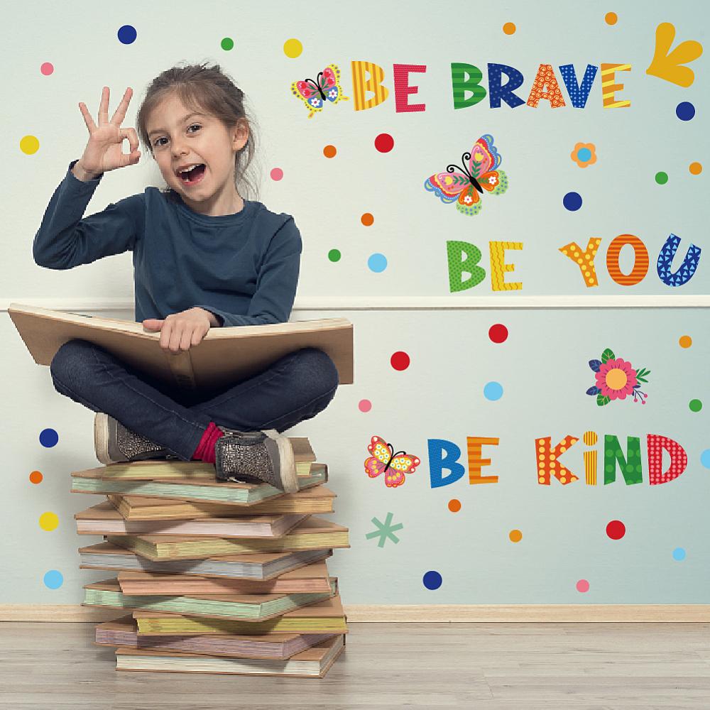 1set PVC Wall Stickers Wall Decoration Word Be Brave 800x390mm 2pcs/set