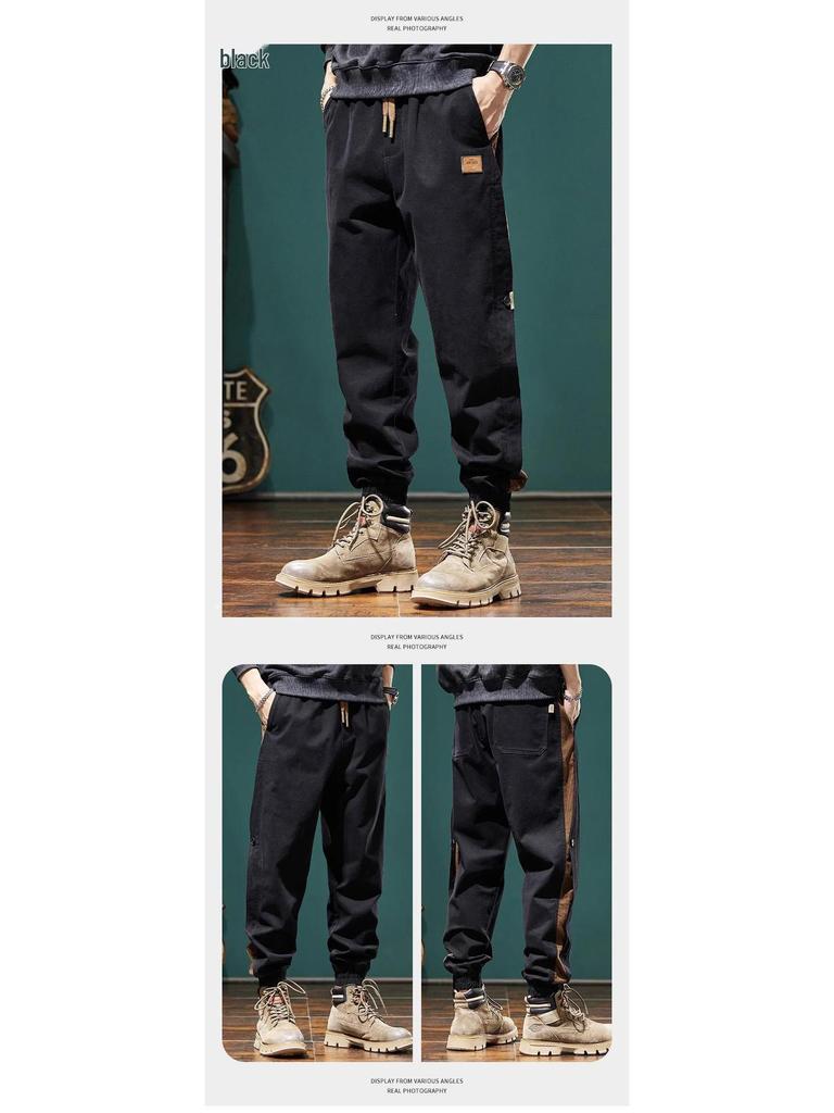 Men's Patchwork Color Block Casual Slim Fit Harem Pants - Spring/Autumn Trendy American Workwear.