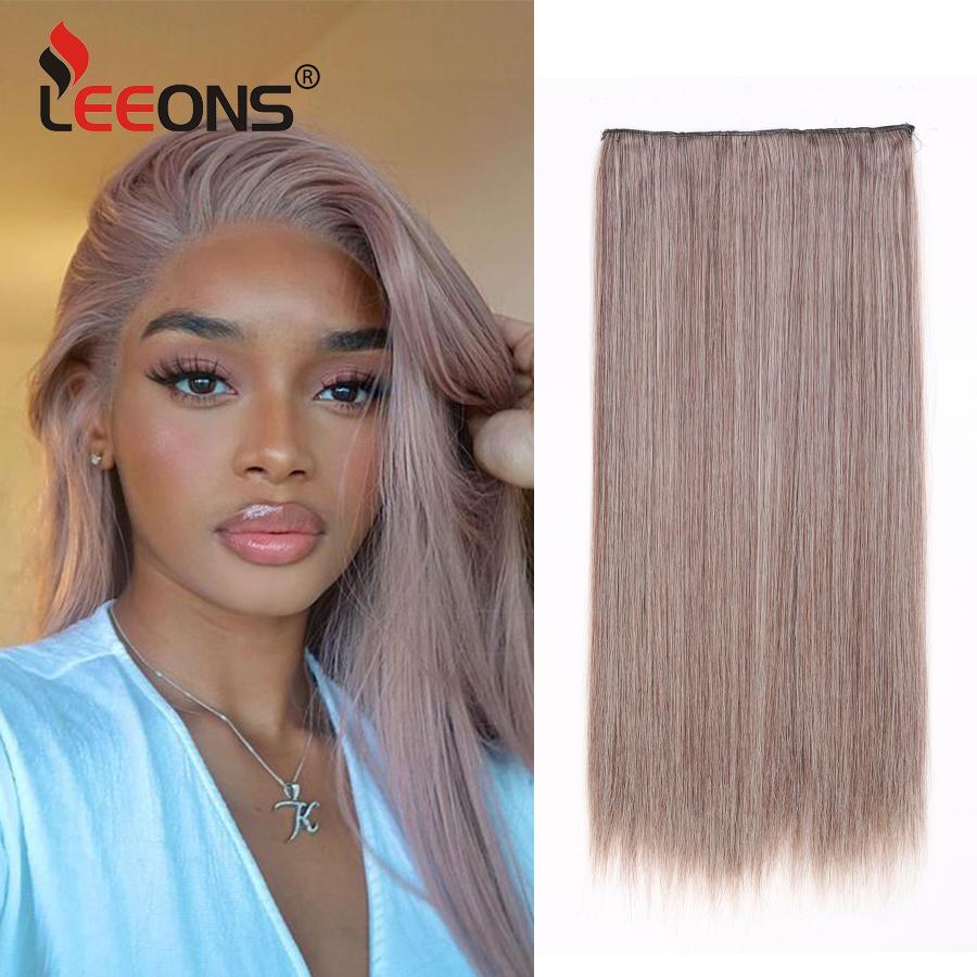 Leeons 5 Clips In Hair Extensions Synthetic Straight Heat-Resisting Fiber Clip On 24 Inch Blonde Brown Fashion Color For Women