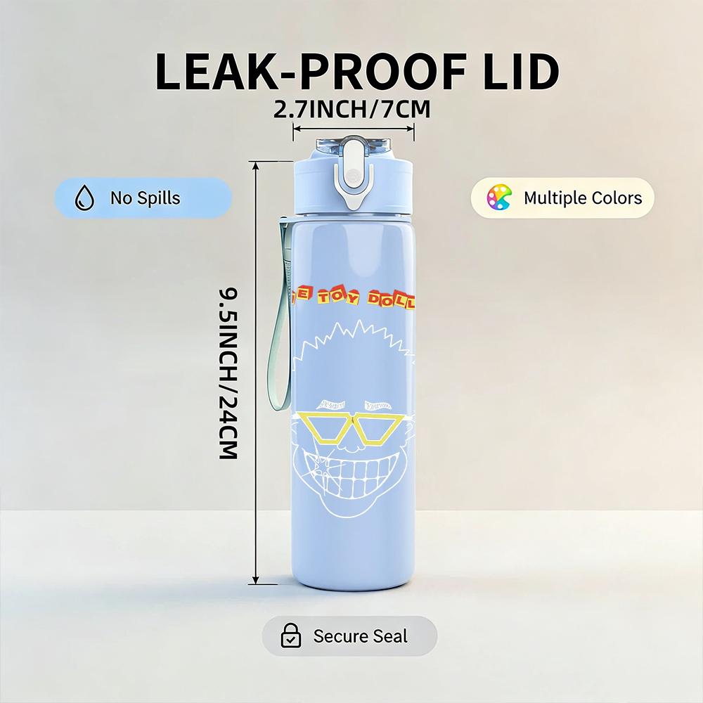 1PC Yellow sunglass minimal graphic print 750ml colorful plastic sports water bottle leakproof pop up lid with straw for outdoor work home use