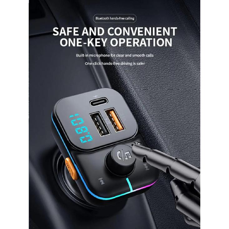 Car Fast Charge Bluetooth 5.0 FM Transmitter Dual USB Type C Player Music Handsfree with Color Aperture For IPhone Huawei Xiaomi