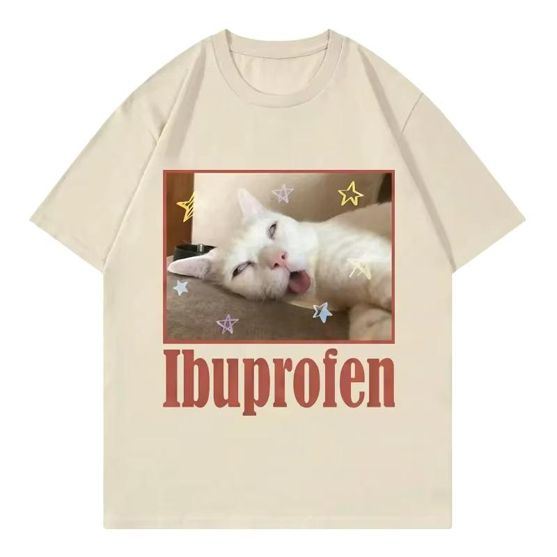 Ibuprofen Funny Cat Meme Graphic Printed T Shirts Women Clothing Fashion Cute Short Sleeve T-shirt Casual Women T-shirts