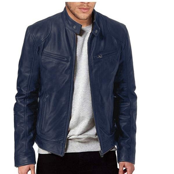 Mens Motorcycle Leather Jacket Slim Fit Short-Coat Lapel PU Jackets Autumn Zipper Stand Windproof Leather Coat Mens Clothing