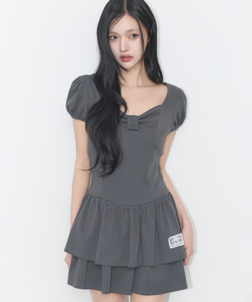 Iligo Bow Flare Mini Dress Charcoal