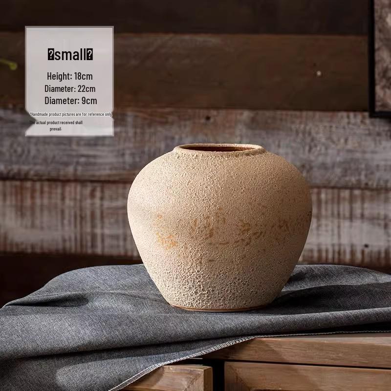 Handmade Retro Nostalgic Large Ceramic Floor Vase – Coarse Pottery Feng Shui Decor for Living Room or Hotel.