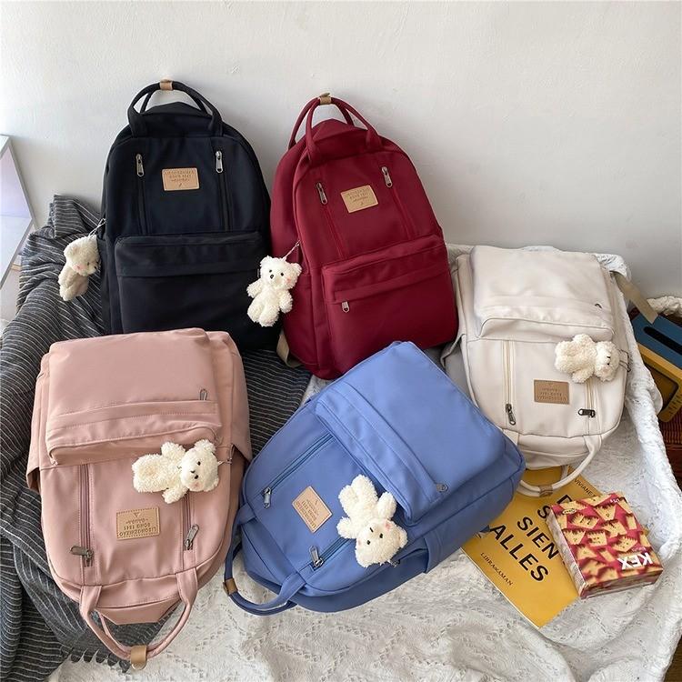 Japanese Style Student Schoolbag Unisex Big Capacity Nylon With Letter Embroidery For Casual Outings