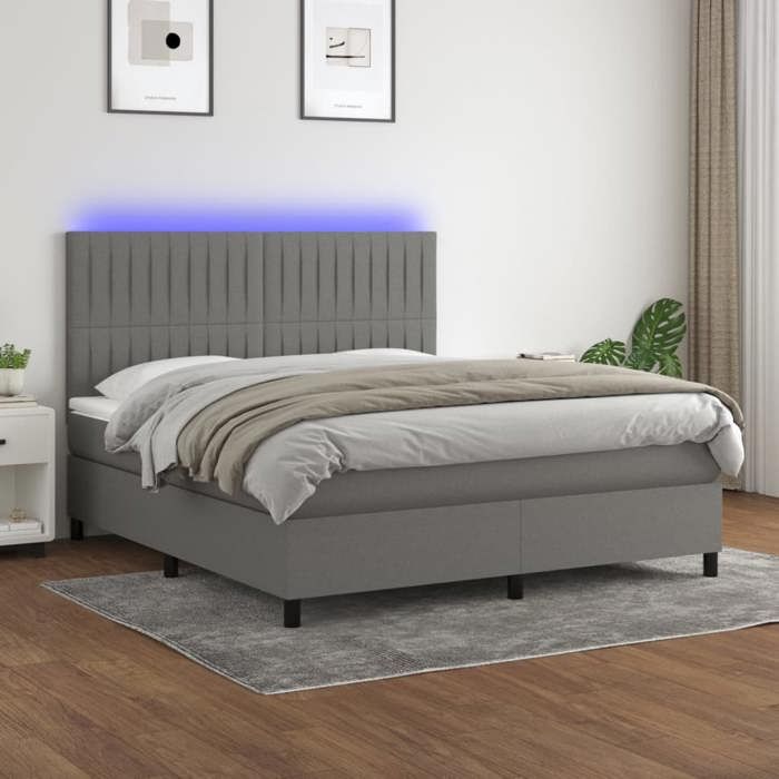 VidaXL Sommier à Lattes de Lit avec Matelas et LED, Lit Rembourré, Lit Double, Lit Adulte de Chambre à Coucher Intérieur, 3135046