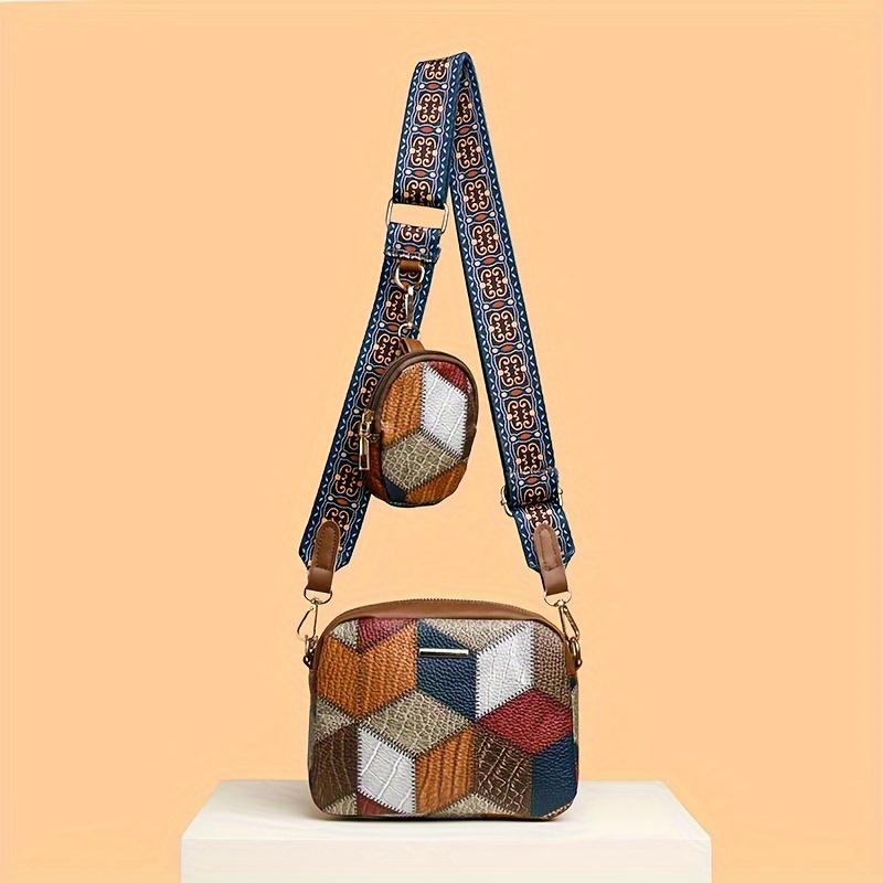 1 Stück mit kleiner Tasche Messenger-Handytasche im böhmischen Stil, Kontrastfarben-Dekoration, geeignet für den täglichen Gebrauch von Frauen Messenger-Handytasche