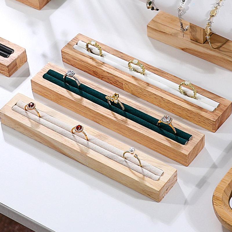 Wood Rectangle Shape Jewelry Tray With French Velvet Lining Ring Holder Earrings Bracelet Display Plate Jewellery Storage Stand