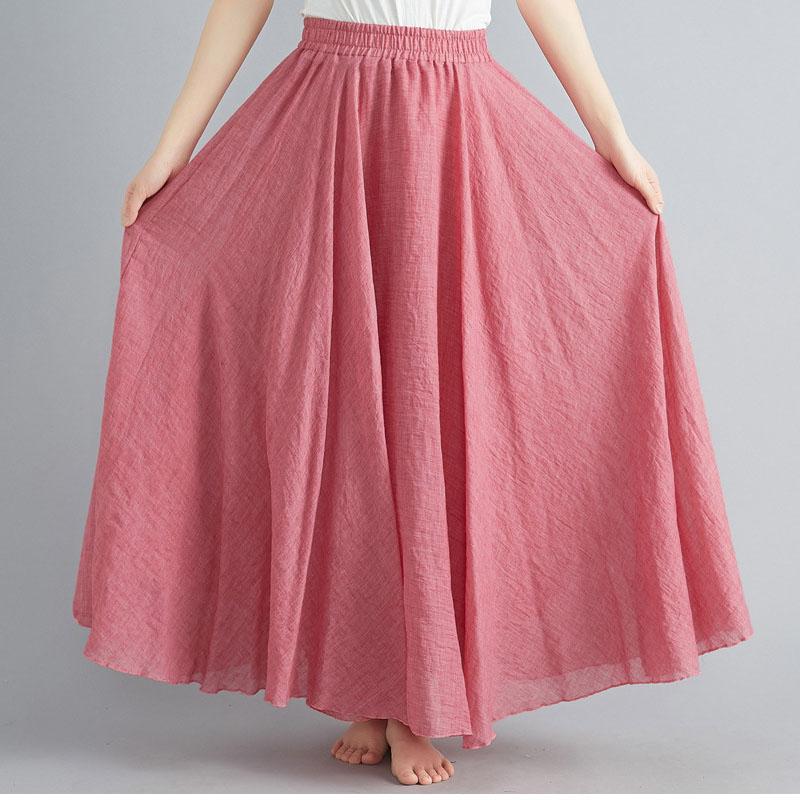 Fashion Solid Cotton Linen Women Skirts Maxi Elegant Harajuku Saia Casual Loose Long Skirt Ladies Clothes Faldas Ropa Mujer