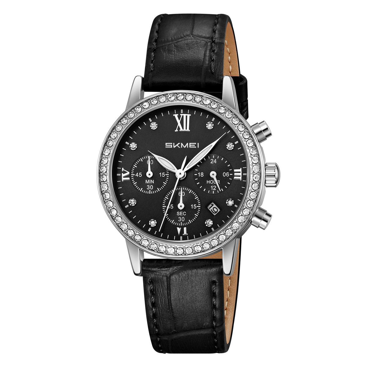 

New women s watch high-value quartz watch multi-function three-eye six-hand chronograph watch чорний