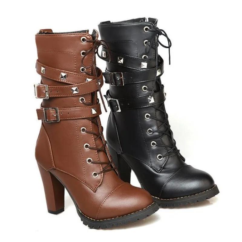 Autumn And Winterfashion Women'S Boots Fashion Modern Boots Square Heel Side Zipper Rivet Thick Heel Paired With Dress Womenshoe