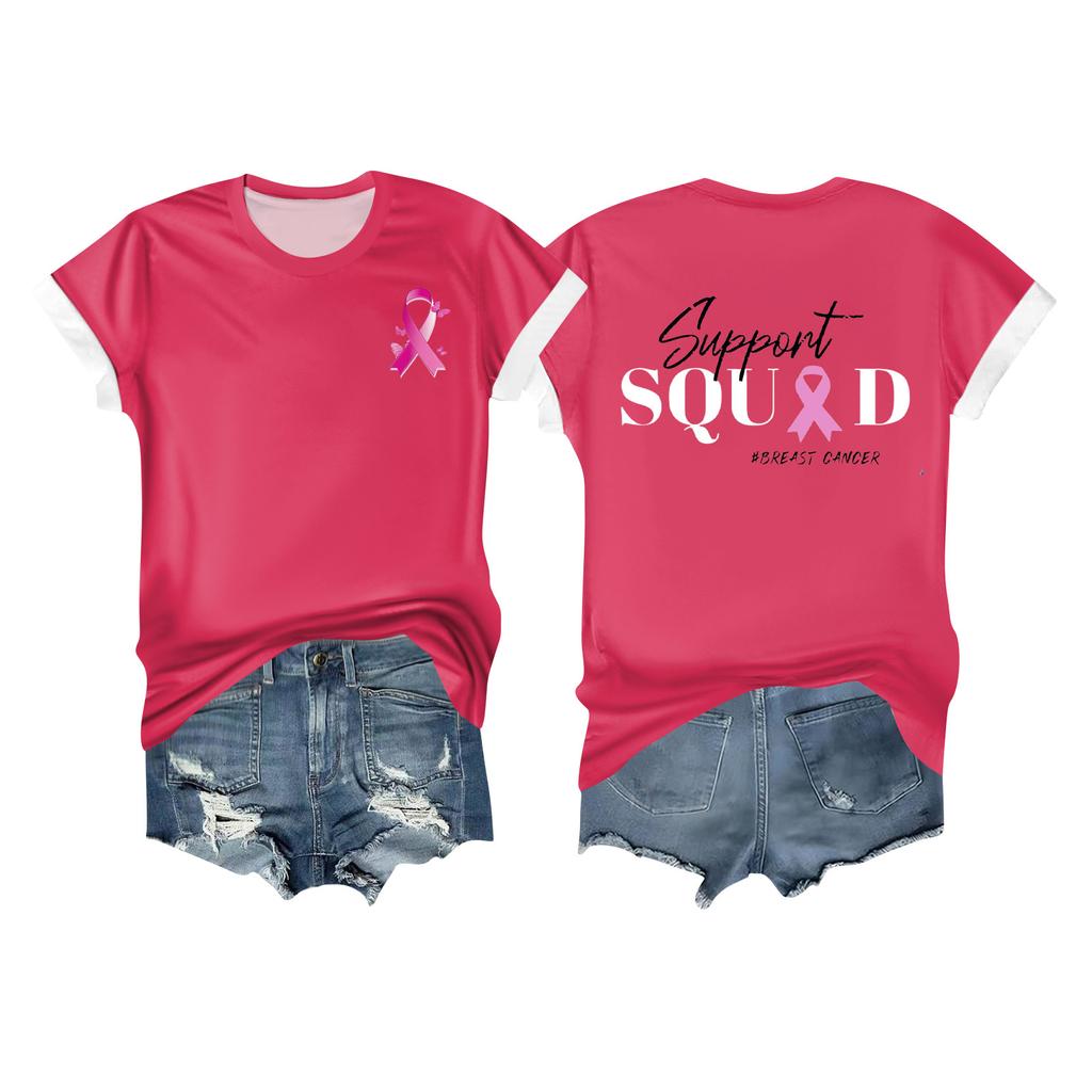 Women's Breast Ribbon Printed Casual Short Sleeve