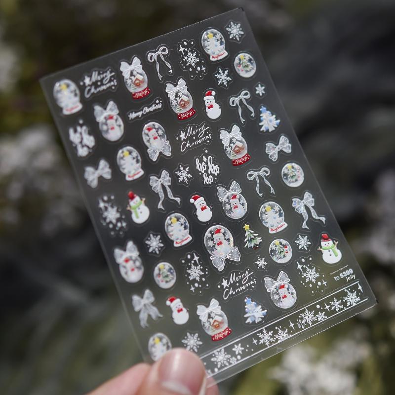 Christmas Snowman Nail Art Stickers Winter Fresh Nail Stickers White Snow Crystal Ball Ornament Stickers