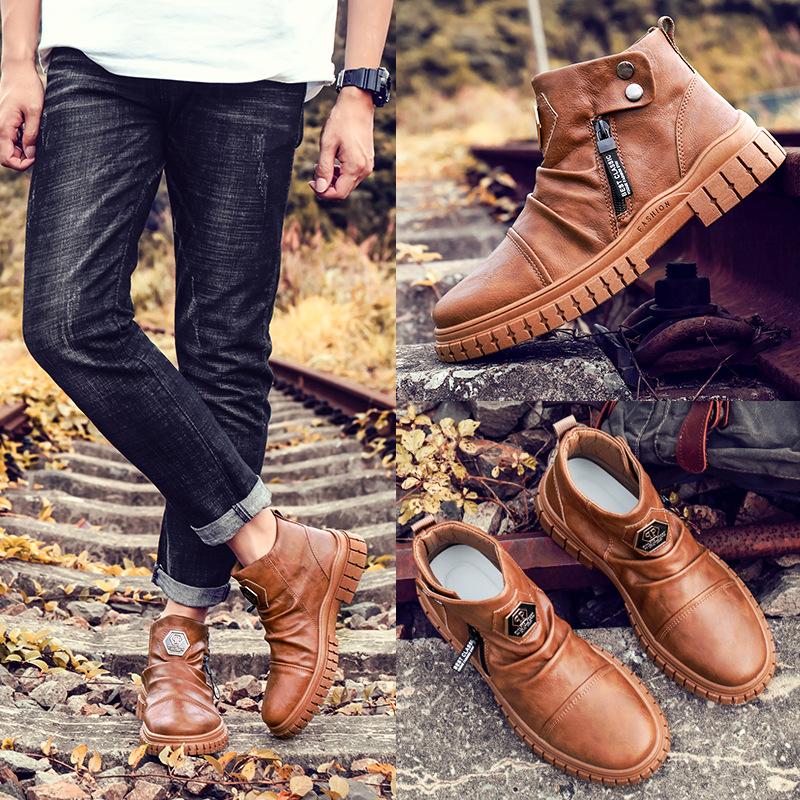 New Spring Autumn Plus Size Men's Boots Non Slip Luxury Simple Couples Zipper Boots Retro Waterproof Massage Cozy Work Shoe Men