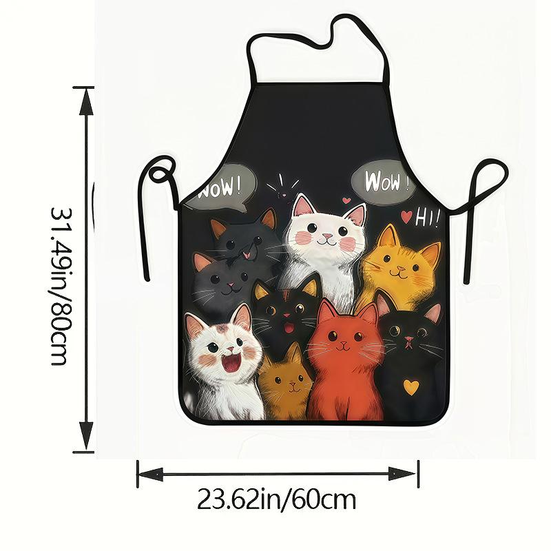 Cute Cat Lover's Apron,Black with Colorful Kitten&‘Wow' Print - Durable Polyester Kitchen Apron for Cooking,Baking, Gift for Her