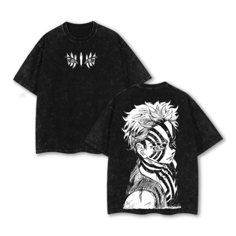 Retro Washed T-shirt for Summer Casual Outdoor Daily Wear Loose Printed Pattern T-shirt for Anime Lovers Short Sleeve