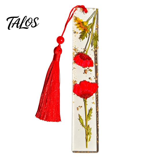 Marcador de Páginas Talos de Flor Real en Resina, Marcador de Página Seca de los 12 Meses, Marcador Prensado Hecho a Mano para Lectores, Regalo para Amantes de los Libros