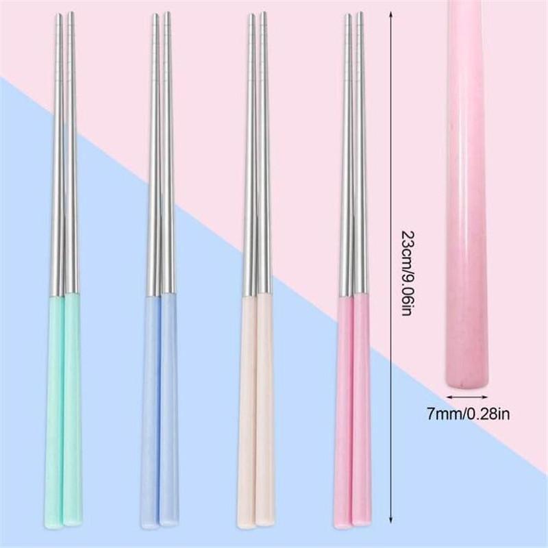 4 Pairs/set 304 Stainless Steel Chopsticks, Reusable Multicolor Chopsticks Safe Metal Chopsticks Non Slip Square Chopsticks