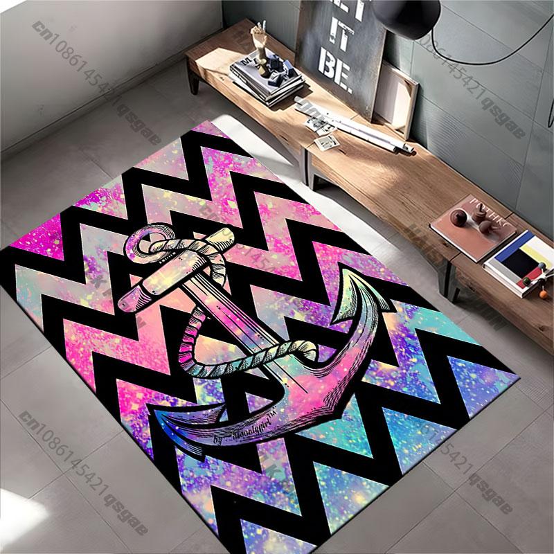 Anchor Chevron Pattern Vibrant Colors Carpet Yoga Living Room Room Decor Children's Crawling Mat Doormat Area Rug