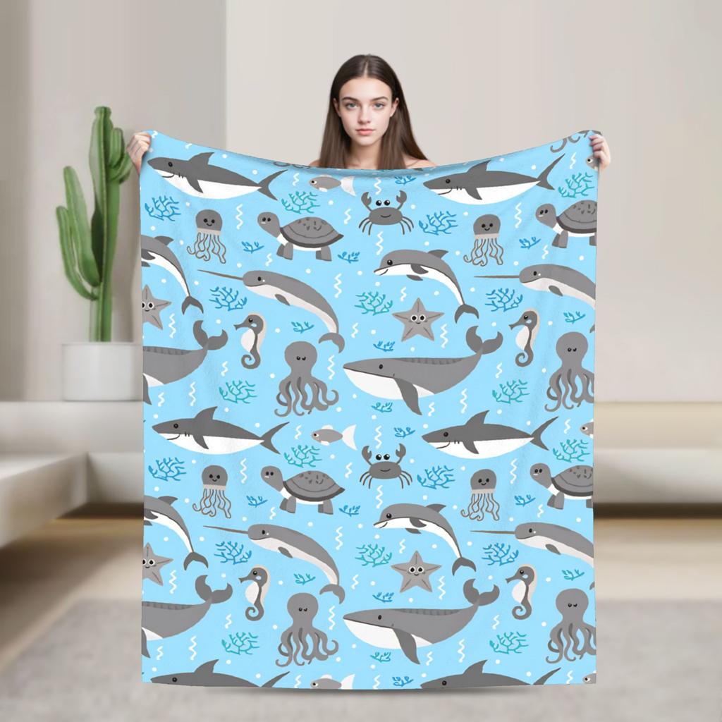 Cute Sharks Blanket Quality Warm  Bedding Throws Winter Travel Office Living Room Novelty Bedspread