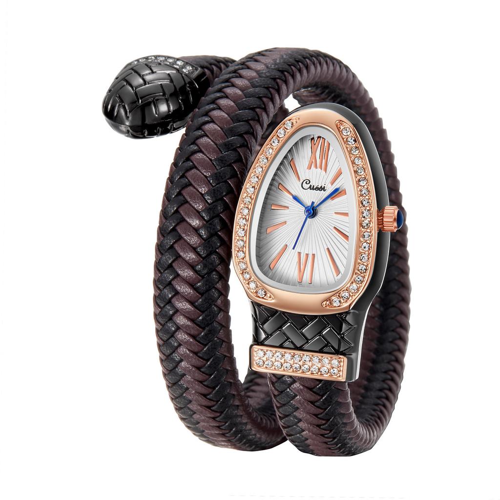 Nouvelle montre en forme de serpent, montre à quartz tendance et personnalisée, bracelet en cuir incrusté de diamants