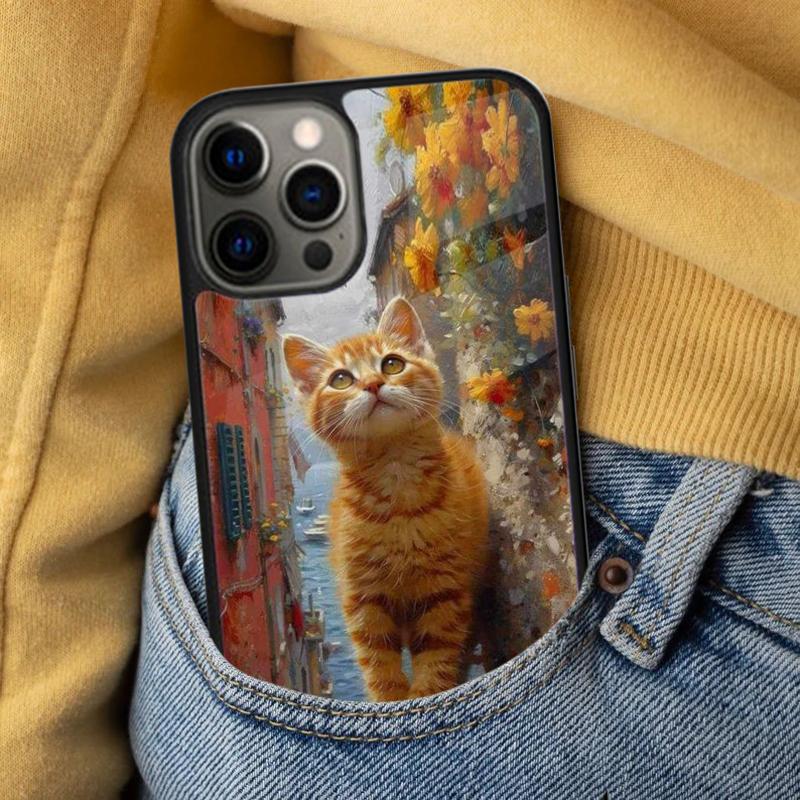 Cute Cat Painting Soft Phone Case for iPhone 17 Air 16e Pro max 15 Pro 13 14 Plus 11 12 MagSafe Magnetic Coque