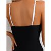Women's One-Piece Swimsuit - Black & White Contrast Color Block, Thin Straps Backless Design, Summer Swimwear,Trendy Swimwear