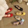 Bow Square Head Shallow Mouth One Word Belt Single Shoes with Skirt Mary Jane Shoes Women's Shoes Summer New Models