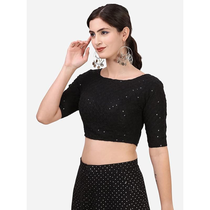 OOMPH! Cotton Readymade Blouse for Women, Hakoba, Black, Boat Neck L чёрный