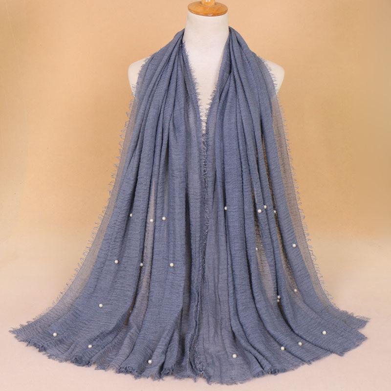 New Pearl Cotton Linen Tassels Scarf For Women Girls Autumn Retro Edge Sunscreen Scarves Soft Foulard Viscose Female Wrap Shawls