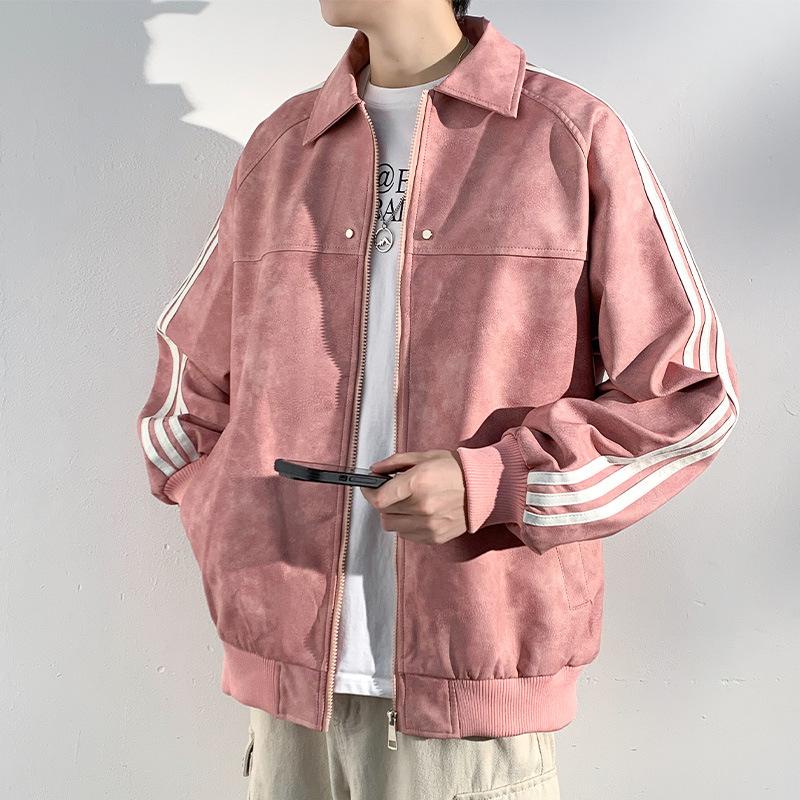 Jesień Nowa Kurtka Męska Modna Klapa Trzy paski Top Kurtka Męska