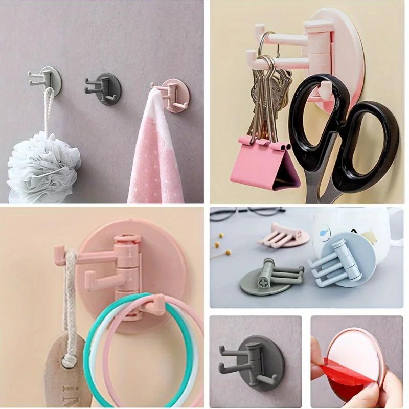4PCS Multi-Function Hooks - 180° Rotating 3-Claw Hooks for Dorm, Bathroom, Kitchen, Ideal for Towels, Coats, Utensils