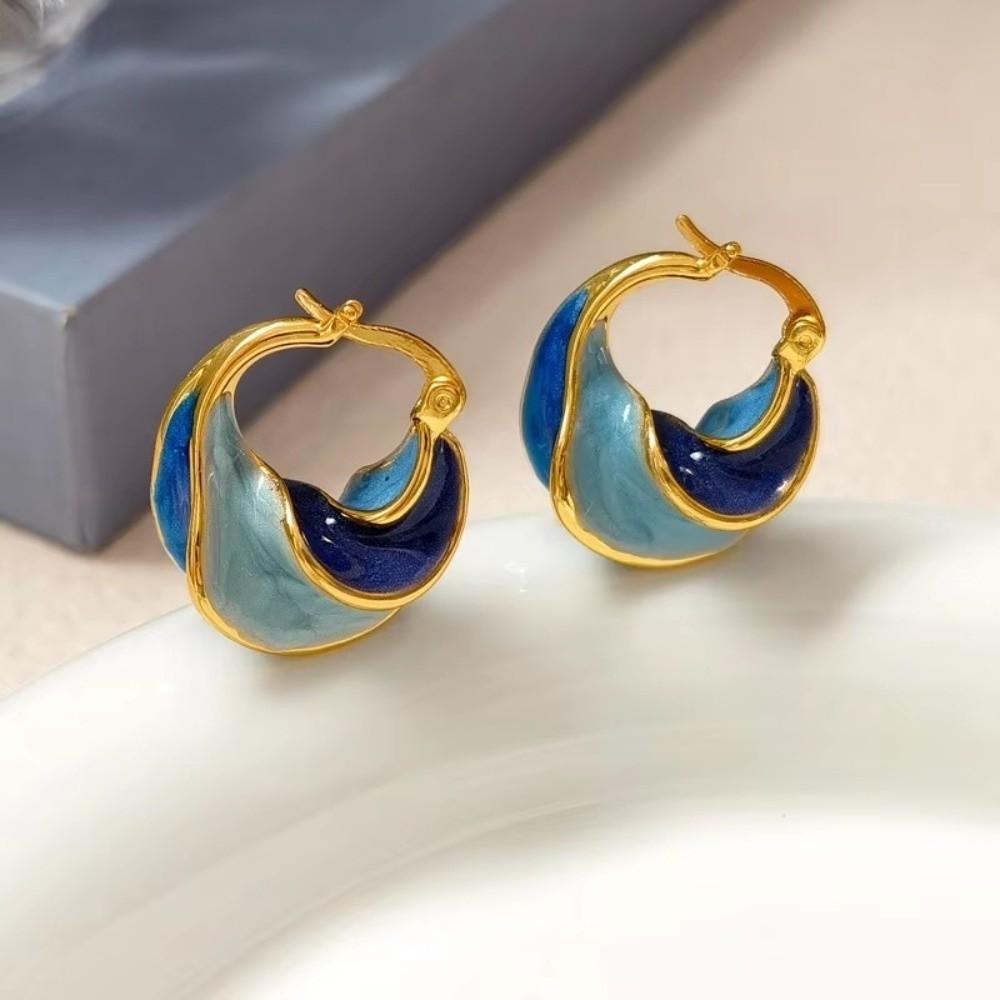 Round Shape Enamel Glaze Earrings Gold Plated Statement Ear Buckle Spiral Hoop Earrings  Vacation