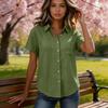 Women's Casual Short Sleeve Button Down Shirt Relaxed Fit Lightweight Blouse with Collar and Front Pocket for Everyday Wear