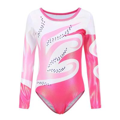Long Sleeve Printed Ballet Practice Dance Clothing For Girls Children Gymnastics Body Suits Pink