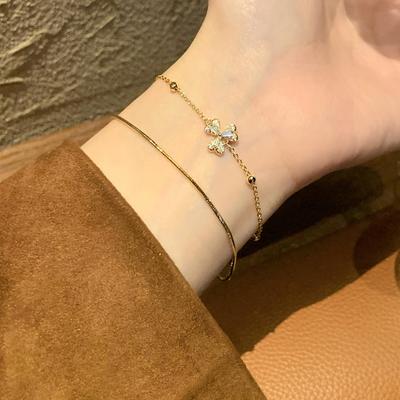 Goudkleurig Zirkonia Bloem Rond Armband, Luxe Veelzijdige Armband, Verfijnde Mode Sieraden voor Vrouwen