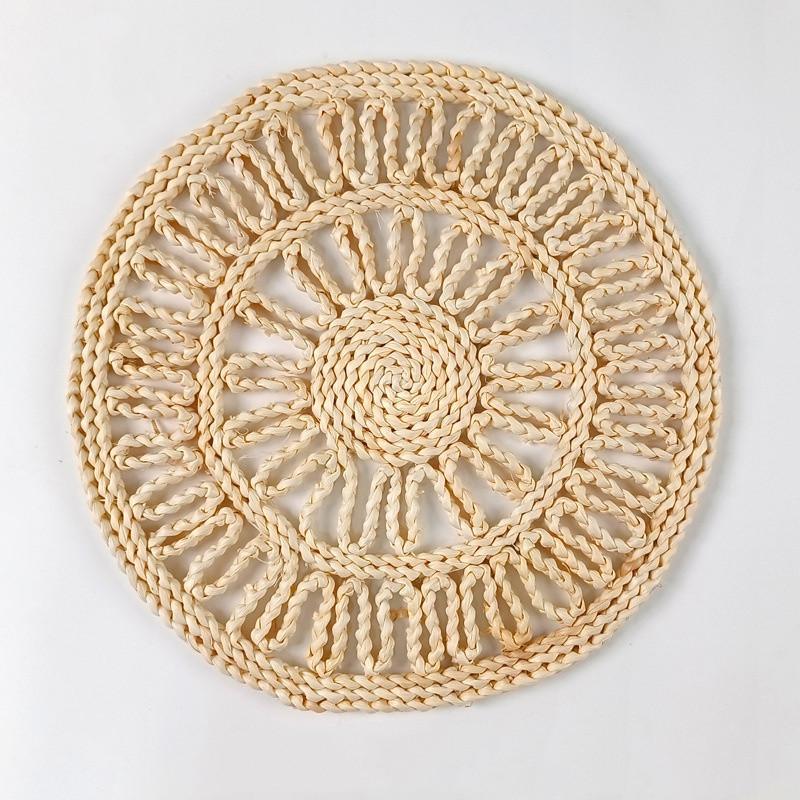 15" New Pastoral Style Grass Woven Flower Mats Hand Woven Corn Skin Meal Mats Home Thickened Insulation Pad Homestay Mat
