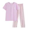 Women's Spring/Summer Cotton Pajama Set - Short Sleeve, Long Pants, Casual Plus Size, Sweet Style, Versatile for Outdoors and Home.