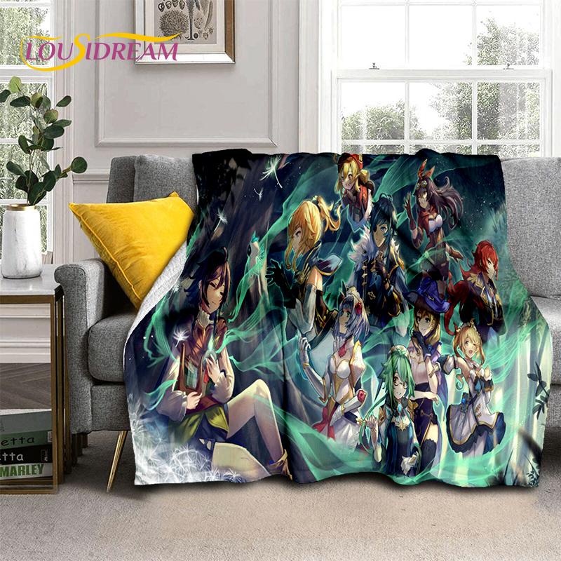 2025 New Cartoon Genshin Impact Character Solo Game Soft Blanket,Soft Throw Blanket for Home Bedroom Bed Sofa Picnic Child Gift