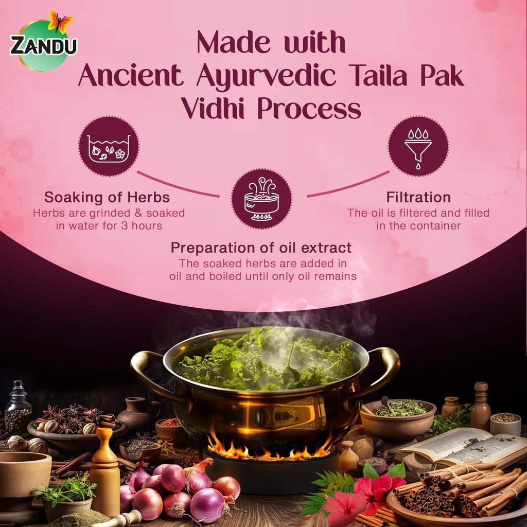 Zandu Ayurvedic Onion Oil 200ml | 9 Herbs & 10 Natural Oils for Strong Smooth Hair & Dandruff Control