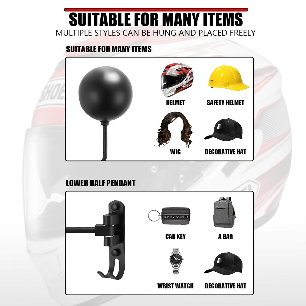 1/2Pc Wall Mounted Helmet Holder Stainless Steel 180° Rotation Motorcycle Rack with Double Hook Bike Helmet for Bicycle Helmets