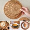 Hand Woven Hot Insulation Placemats Table Padding Kitchen Decoration Accessories Cup Mat Round Natural Rattan Hot Pad