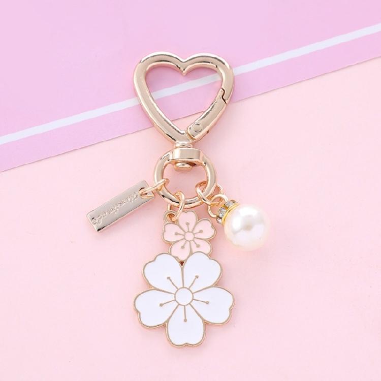 Charming Two Tone Flower Initial Pearls Keychain Key Rings Pendant Charm Adds Personality to Bags, Keys, and More