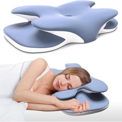 Travesseiro cervical ergonômico, travesseiro de espuma viscoelástica, alívio da dor no pescoço, vem com fronha de seda gelada, ajustável para quem dorme de costas