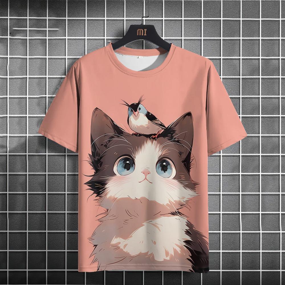 Men's Funny Cat Print T-shirt, Fashionable Personality Short Sleeve T-shirt, Plus Size Tops For Party And Street, Men's Casual Summer Clothing