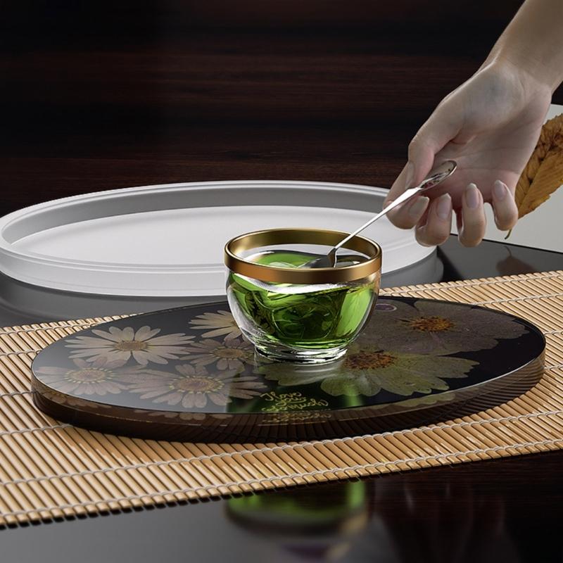 Diy Crystal Epoxy Gemeotric Oval Coaster Mirror Silikonform Ovale Tablettform zum Gießen mit Harzbetonzement