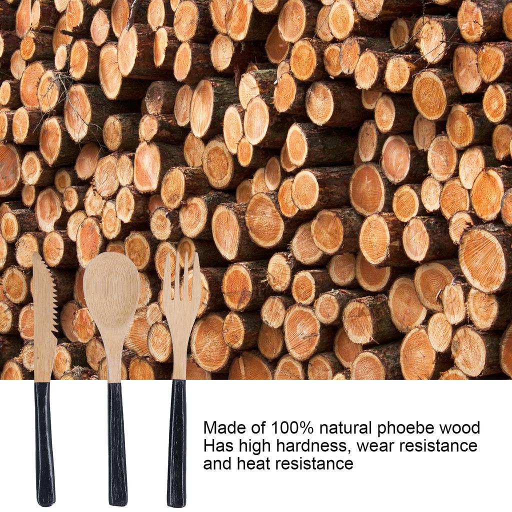 3Pcs Japanese Wooden Cutlery Set Safe BPA Wooden Cutlery Spoons Forks Knives for Kitchen