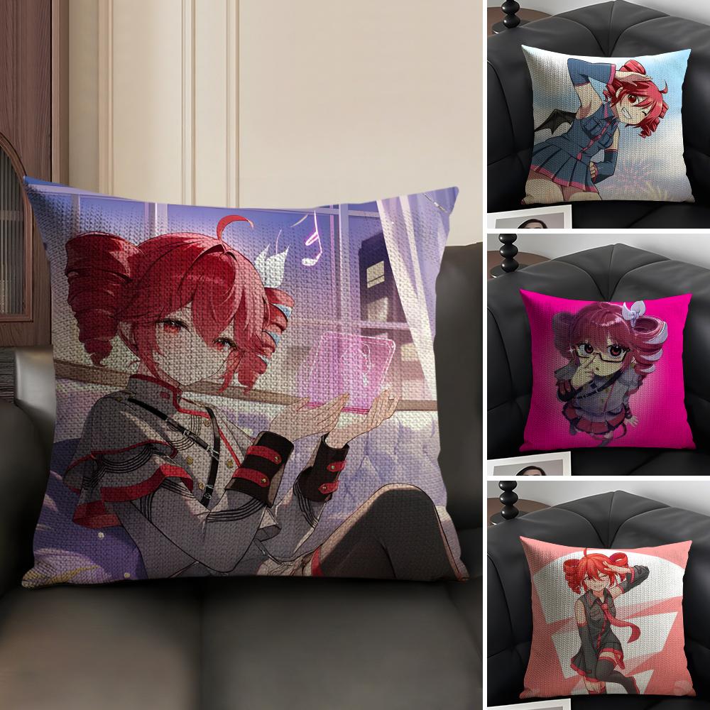 F-Fukouna Girll Kasane Cartoon Cushion Cover Natural Linen Organic Fabric Double-Sided Printing Sofa Home Decor Gift Pillow Case
