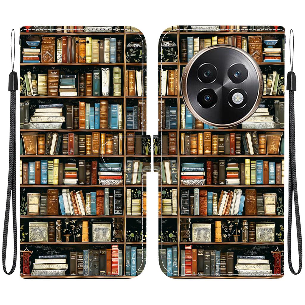 Handmade PU Leather Flip Case for Realme 13+ / Realme 13 Plus Anti-Slip Shockproof Cover with Wrist Strap & Heart/Rose Cat Designs